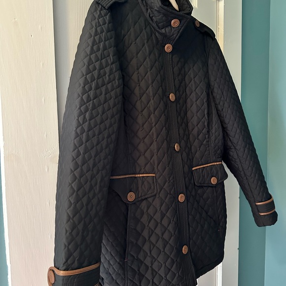 Lands' End Black Quilted Jacket with Brown Trim - Picture 3 of 7